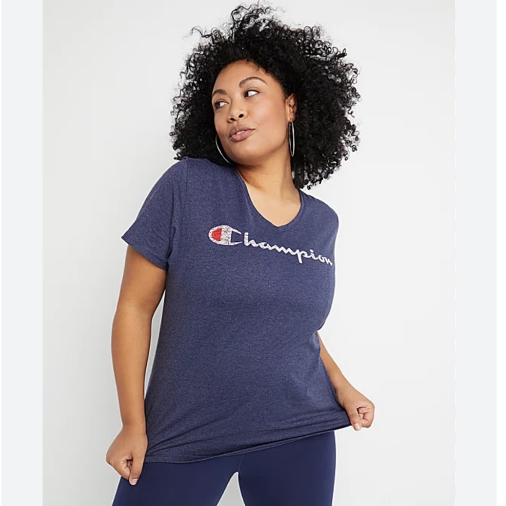 Champion script logo v-neck t-shirt